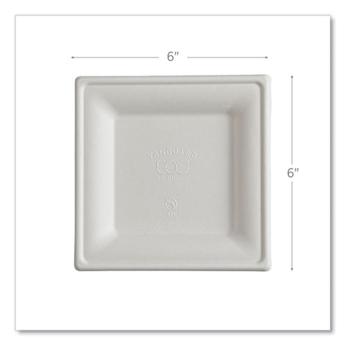 Image of Eco-Products® Vanguard Renewable and Compostable Sugarcane Plates, 6 x 6, White, 500/Carton
