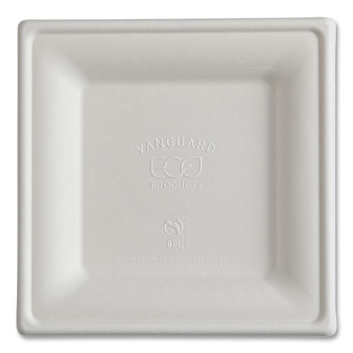 Image of Eco-Products® Vanguard Renewable and Compostable Sugarcane Plates, 6 x 6, White, 500/Carton