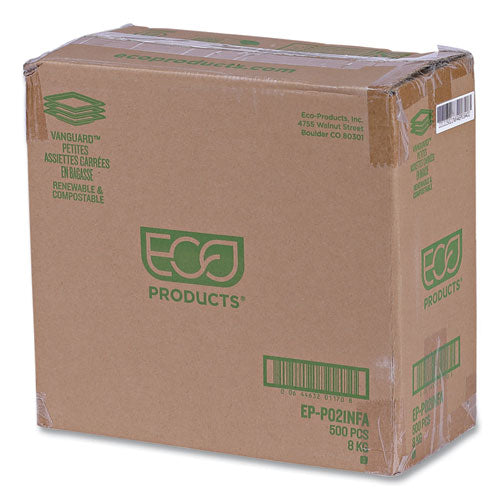 Image of Eco-Products® Vanguard Renewable and Compostable Sugarcane Plates, 6 x 6, White, 500/Carton