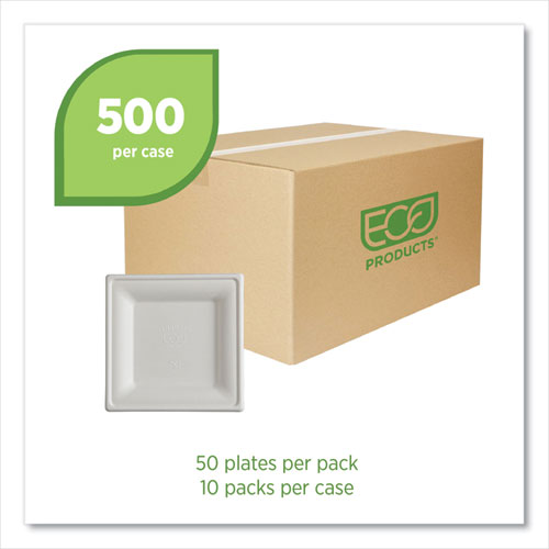 Image of Eco-Products® Vanguard Renewable and Compostable Sugarcane Plates, 6 x 6, White, 500/Carton