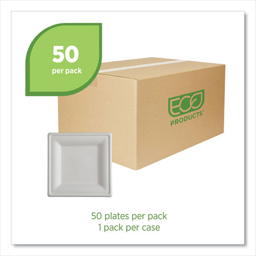Image of Eco-Products® Vanguard Renewable and Compostable Sugarcane Plates, 10 x 10, White, 250/Carton