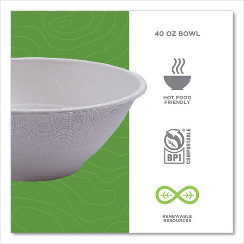 Image of Eco-Products® Vanguard Renewable and Compostable Sugarcane Bowls, 40 oz, White, 400/Carton