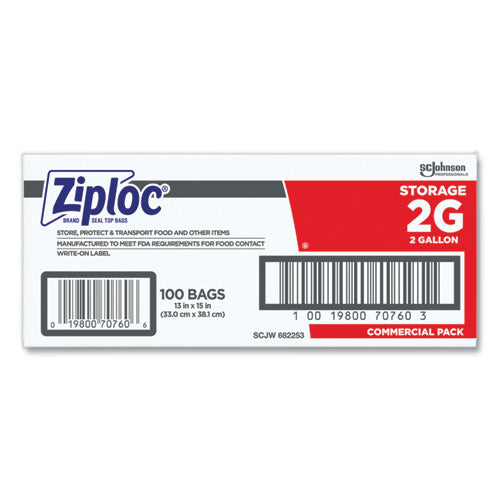 Image of Ziploc® Double Zipper Storage Bags, 2 Gallon, 15" x 13", Clear, 100/Carton