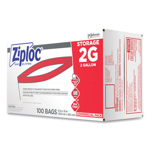 Image of Ziploc® Double Zipper Storage Bags, 2 Gallon, 15" x 13", Clear, 100/Carton