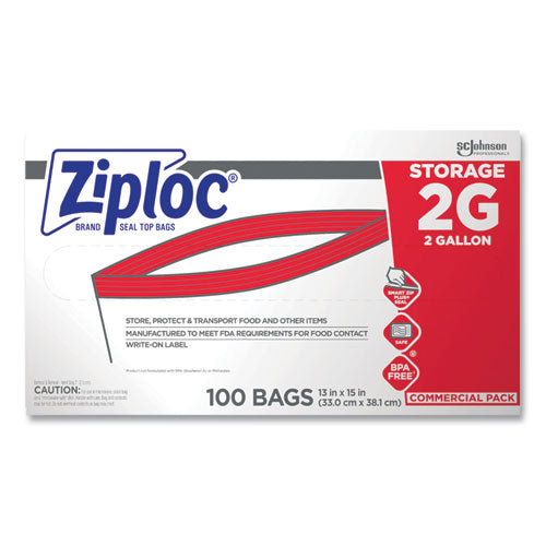 Image of Ziploc® Double Zipper Storage Bags, 2 Gallon, 15" x 13", Clear, 100/Carton