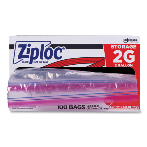 Image of Ziploc® Double Zipper Storage Bags, 2 Gallon, 15" x 13", Clear, 100/Carton