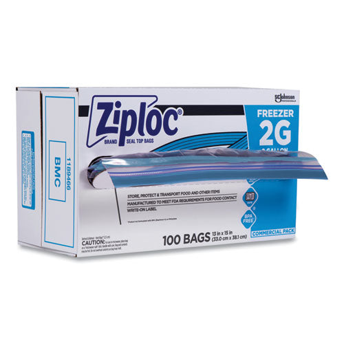 Image of Ziploc® Zipper Freezer Bags, 2 gal, 13" x 15.5", Clear, 100/Carton