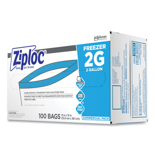 Image of Ziploc® Zipper Freezer Bags, 2 gal, 13" x 15.5", Clear, 100/Carton