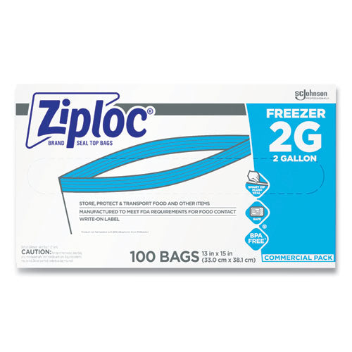 Image of Ziploc® Zipper Freezer Bags, 2 gal, 13" x 15.5", Clear, 100/Carton