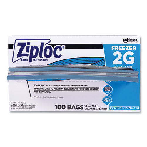 Image of Ziploc® Zipper Freezer Bags, 2 gal, 13" x 15.5", Clear, 100/Carton