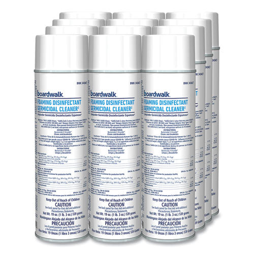 Image of Boardwalk® Foaming Disinfectant Germicidal Cleaner, Flowery Scent, 19 oz Aerosol Can, 12/Carton