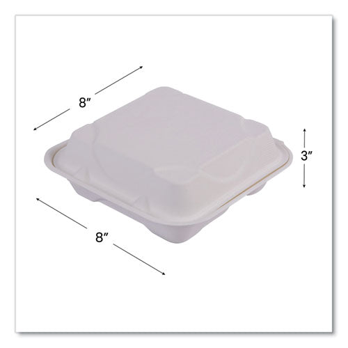 Image of Eco-Products® Vanguard Renewable and Compostable Sugarcane Clamshells, 3 Compartments, 8 x 8 x 3, White, 200/Carton