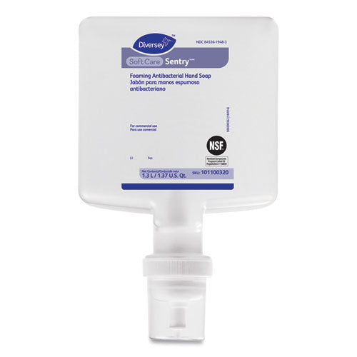 Image of Diversey Soft Care Sentry Foaming Antibacterial Hand Soap Refill, Fragrance-Free, 1.3 L, 6/Carton