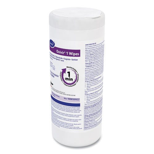 Image of Diversey Oxivir 1 Wipes, 1-Ply, 7 x 8, 60/Canister, 12 Canisters/Carton