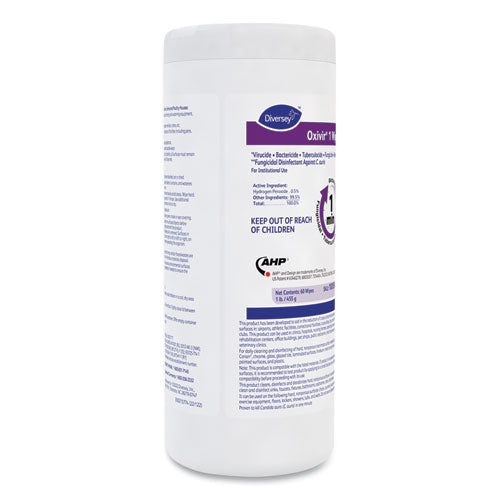 Image of Diversey Oxivir 1 Wipes, 1-Ply, 7 x 8, 60/Canister, 12 Canisters/Carton
