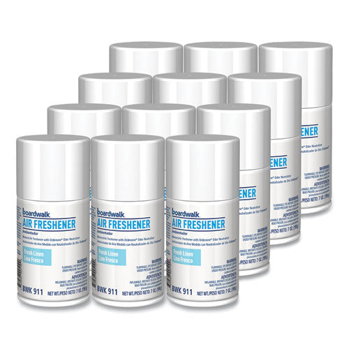 Image of Boardwalk® Metered Air Freshener Refill, Fresh Linen Scent, 7 oz Aerosol Spray, 12/Carton