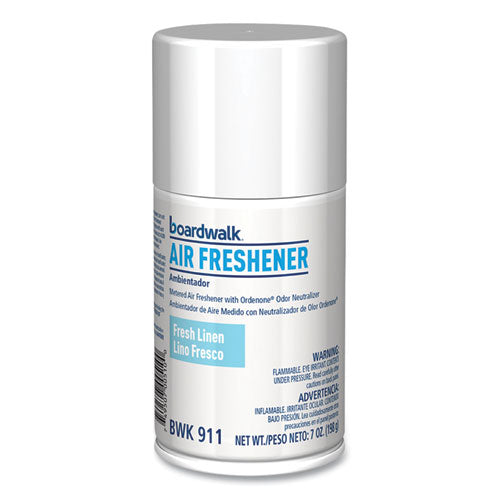 Image of Boardwalk® Metered Air Freshener Refill, Fresh Linen Scent, 7 oz Aerosol Spray, 12/Carton