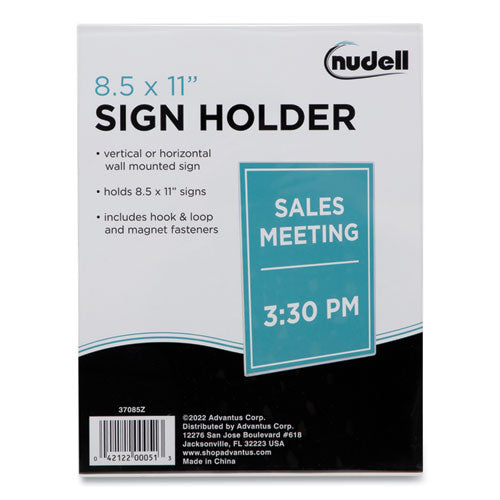 Image of NuDell Clear Plastic All-Purpose Mountable Sign Holder, Magnetic/Hook-Loop, Horizontal/Vertical Orientation, 8.5 x 11 Insert