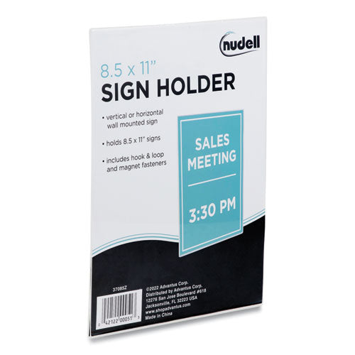 Image of NuDell Clear Plastic All-Purpose Mountable Sign Holder, Magnetic/Hook-Loop, Horizontal/Vertical Orientation, 8.5 x 11 Insert