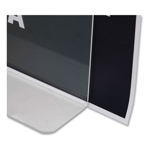 Image of NuDell Clear Plastic T-Shaped Countertop Sign Holder, Two-Sided, Bottom-Load, Horizontal/Vertical Orientation, 8.5 x 11 Insert