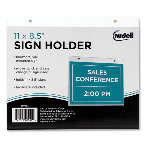 Image of NuDell Clear Plastic Horizontal-Orientation Wall Sign Holder with Mounting Screws, Quick-Change Insert System, 11 x 8.5 Insert