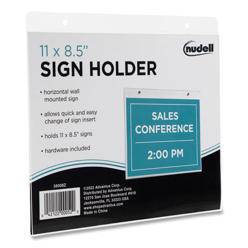 Image of NuDell Clear Plastic Horizontal-Orientation Wall Sign Holder with Mounting Screws, Quick-Change Insert System, 11 x 8.5 Insert