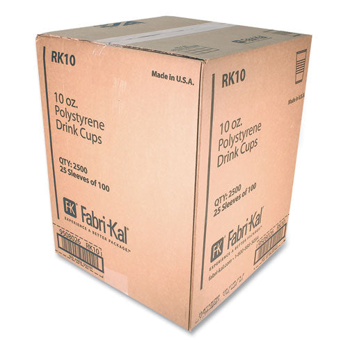 Image of Fabri-Kal® RK Ribbed Cold Drink Cups, 10 oz, Plastic, Clear, 100/Sleeve, 25 Sleeves/Carton