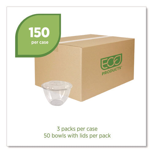 Image of Eco-Products® Renewable and Compostable Salad Bowls with Lids, 48 oz, Clear, Plastic, 150/Carton