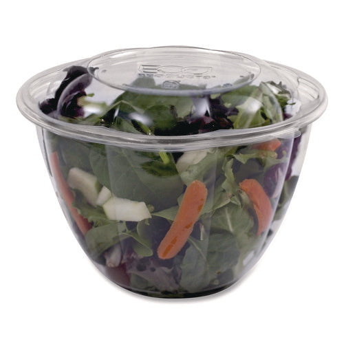 Image of Eco-Products® Renewable and Compostable Salad Bowls with Lids, 48 oz, Clear, Plastic, 150/Carton