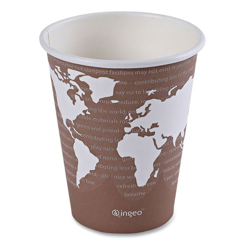 Image of Eco-Products® World Art Renewable and Compostable Hot Cups, 8 oz, Paper, Brown/White, 50/Pack, 20 Packs/Carton