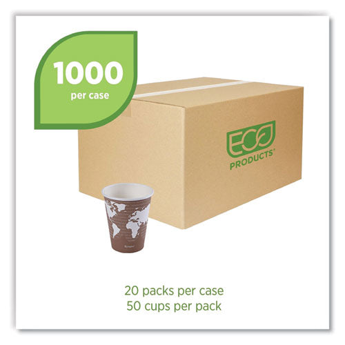 Image of Eco-Products® World Art Renewable and Compostable Hot Cups, 8 oz, Paper, Brown/White, 50/Pack, 20 Packs/Carton
