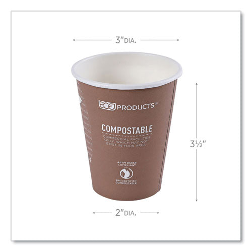 Image of Eco-Products® World Art Renewable and Compostable Hot Cups, 8 oz, Paper, Brown/White, 50/Pack, 20 Packs/Carton