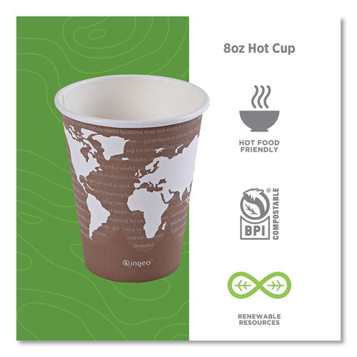Image of Eco-Products® World Art Renewable and Compostable Hot Cups, 8 oz, Paper, Brown/White, 50/Pack, 20 Packs/Carton