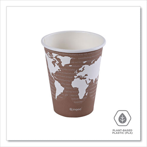 Image of Eco-Products® World Art Renewable and Compostable Hot Cups, 8 oz, Paper, Brown/White, 50/Pack, 20 Packs/Carton