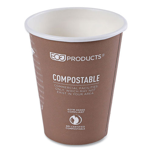 Image of Eco-Products® World Art Renewable and Compostable Hot Cups, 8 oz, Paper, Brown/White, 50/Pack, 20 Packs/Carton