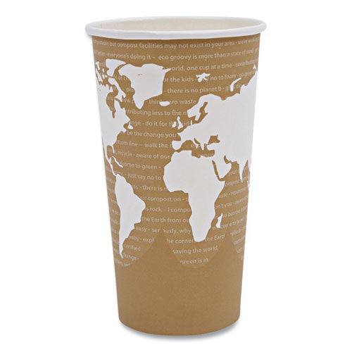 Image of Eco-Products® World Art Renewable and Compostable Hot Cups, 20 oz, Paper, Brown/White, 50/Pack, 20 Packs/Carton