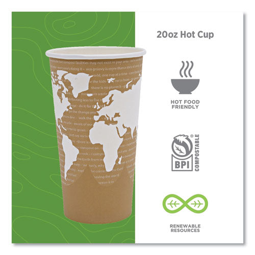Image of Eco-Products® World Art Renewable and Compostable Hot Cups, 20 oz, Paper, Brown/White, 50/Pack, 20 Packs/Carton