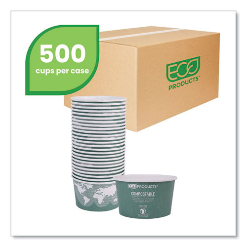 Image of Eco-Products® World Art Renewable and Compostable Food Container, 12 oz, 4.05" Diameter x 2.5" h, Green, Paper, 25/Pack, 20 Packs/Carton
