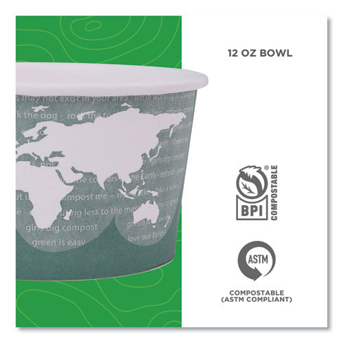 Image of Eco-Products® World Art Renewable and Compostable Food Container, 12 oz, 4.05" Diameter x 2.5" h, Green, Paper, 25/Pack, 20 Packs/Carton