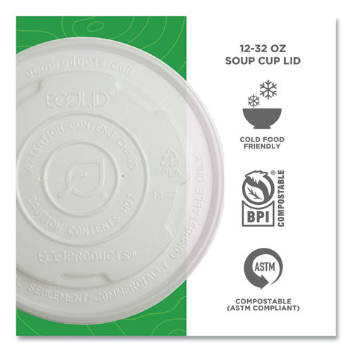 Image of Eco-Products® World Art PLA-Laminated Soup Container Lids, For 12 oz to 32 oz Containers, White, Plastic, 50/Pack, 10 Packs/Carton