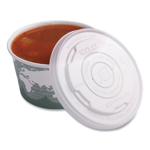 Image of Eco-Products® World Art PLA-Laminated Soup Container Lids, For 12 oz to 32 oz Containers, White, Plastic, 50/Pack, 10 Packs/Carton