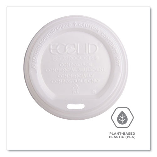 Image of Eco-Products® EcoLid Renewable/Compostable Hot Cup Lids, Fits 10 oz to 20 oz Hot Cups, Plastic, White, 50/Pack, 16 Packs/Carton