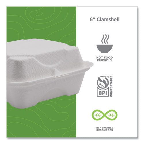 Image of Eco-Products® Vanguard Renewable And Compostable Sugarcane Clamshells, 6 X 6 X 3, White, 500/carton
