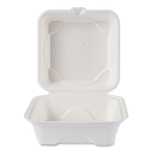 Image of Eco-Products® Vanguard Renewable And Compostable Sugarcane Clamshells, 6 X 6 X 3, White, 500/carton