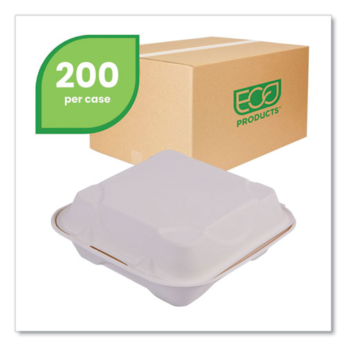 Image of Eco-Products® Vanguard Renewable and Compostable Sugarcane Clamshells, 8 x 8 x 3, White, 200/Carton