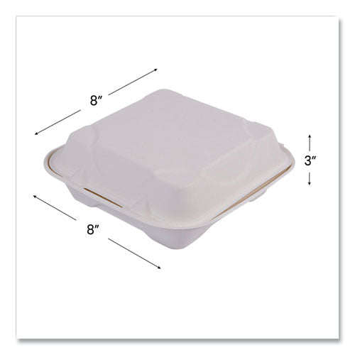 Image of Eco-Products® Vanguard Renewable and Compostable Sugarcane Clamshells, 8 x 8 x 3, White, 200/Carton