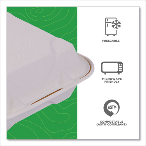 Image of Eco-Products® Vanguard Renewable and Compostable Sugarcane Clamshells, 8 x 8 x 3, White, 200/Carton