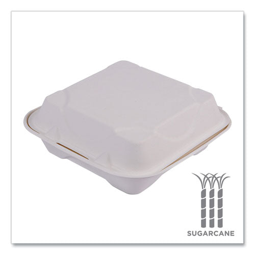 Image of Eco-Products® Vanguard Renewable and Compostable Sugarcane Clamshells, 8 x 8 x 3, White, 200/Carton