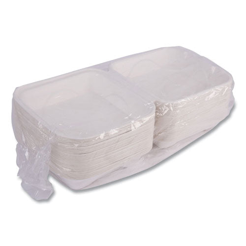 Image of Eco-Products® Vanguard Renewable and Compostable Sugarcane Clamshells, 8 x 8 x 3, White, 200/Carton