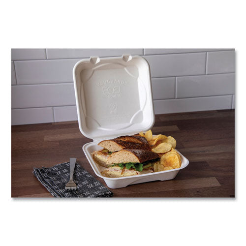 Image of Eco-Products® Vanguard Renewable and Compostable Sugarcane Clamshells, 8 x 8 x 3, White, 200/Carton